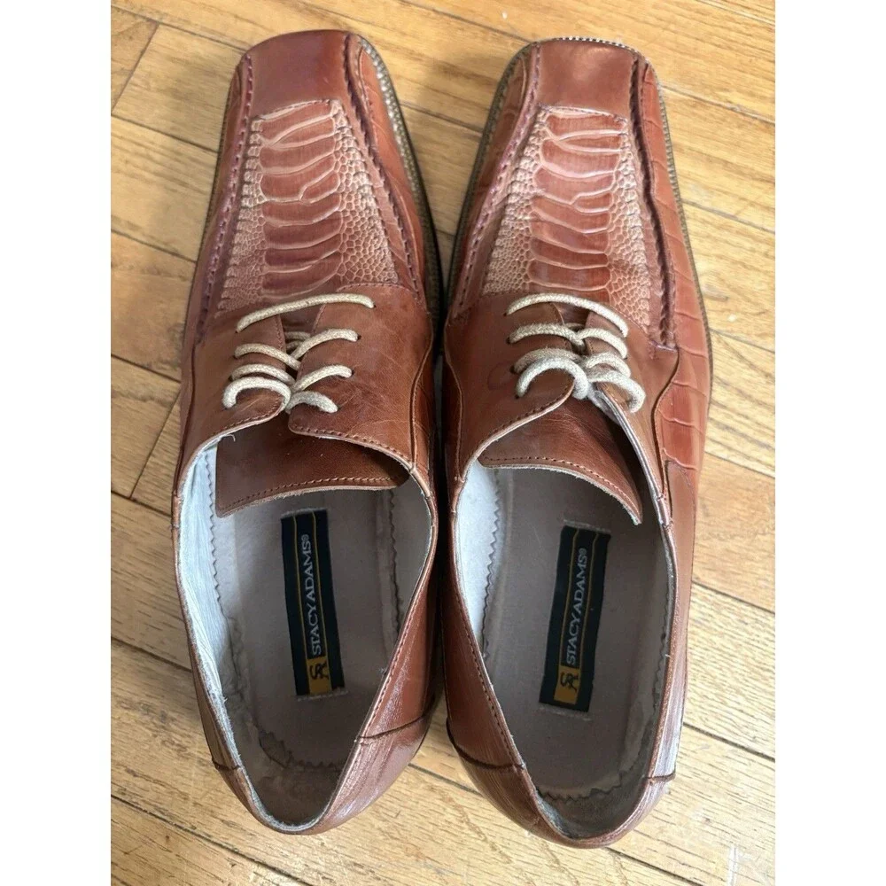 Vintage Stacy Adams Men’s Size 13 Brown Textured Croc Print Oxfords Dress Shoes